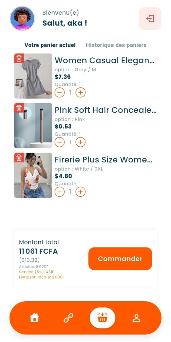 Interface OJA - Panier d'achat